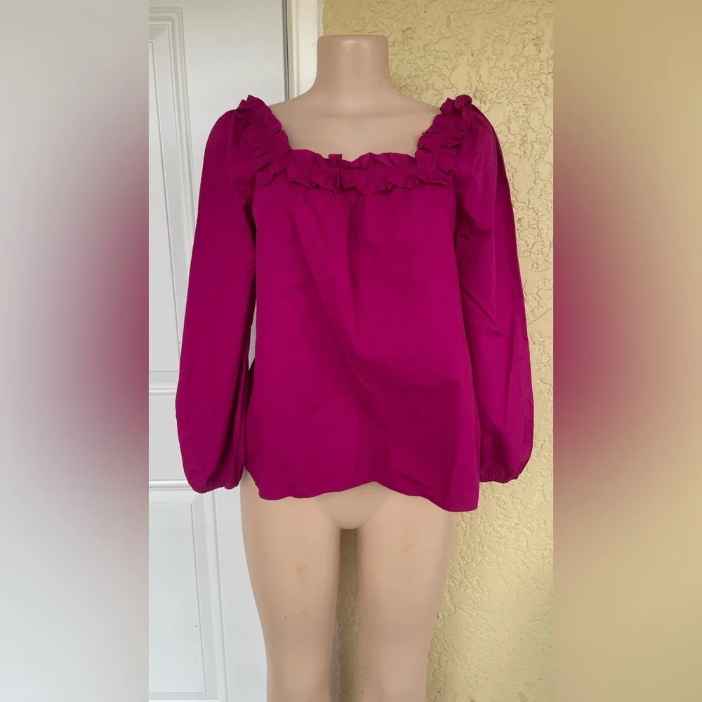 J. Crew Fuchsia Ruffle Blouse